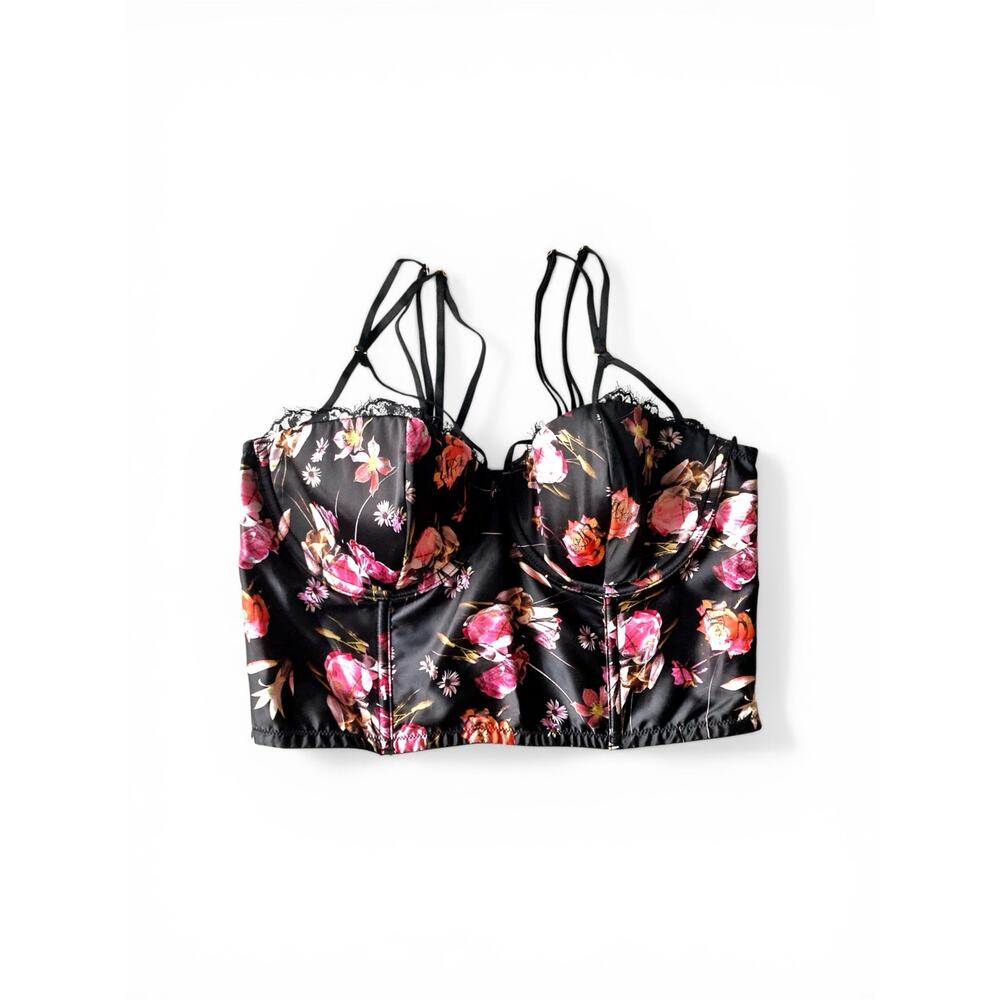 Floral Satin Bustier Corset Top Lace Trim Romantic Going Out Festival Coquette